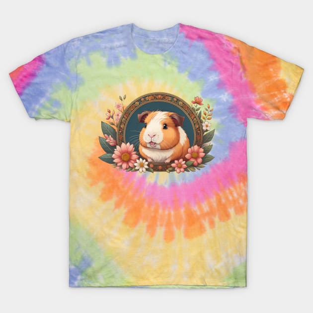 Lovely Guinea Pig Surrounded By Ornate Floral Frame T-Shirt by Pet And Petal